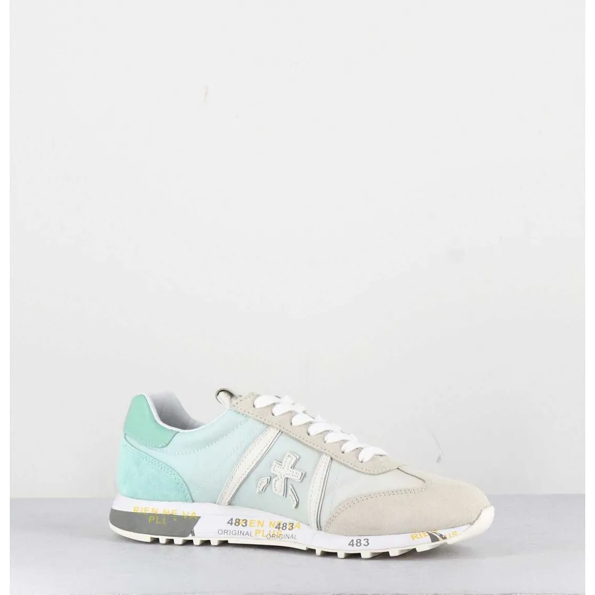 Sneakers Cuir Beige & Toile Verte - Lucyd 6226
