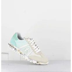 Sneakers Cuir Beige & Toile Verte - Lucyd 6226