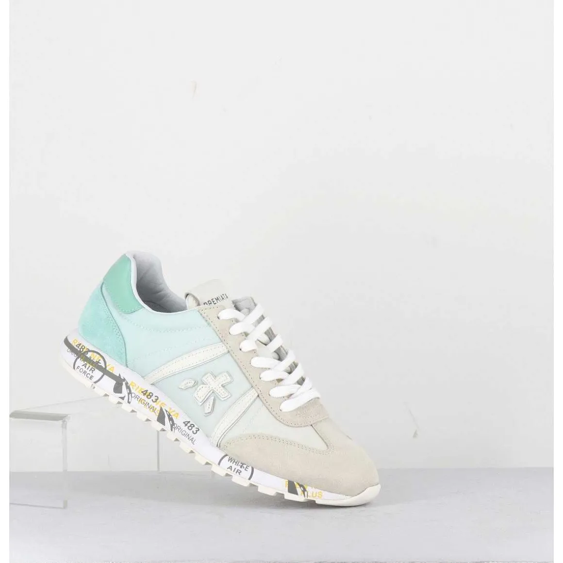 Sneakers Cuir Beige & Toile Verte - Lucyd 6226