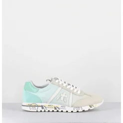 Sneakers Cuir Beige & Toile Verte - Lucyd 6226