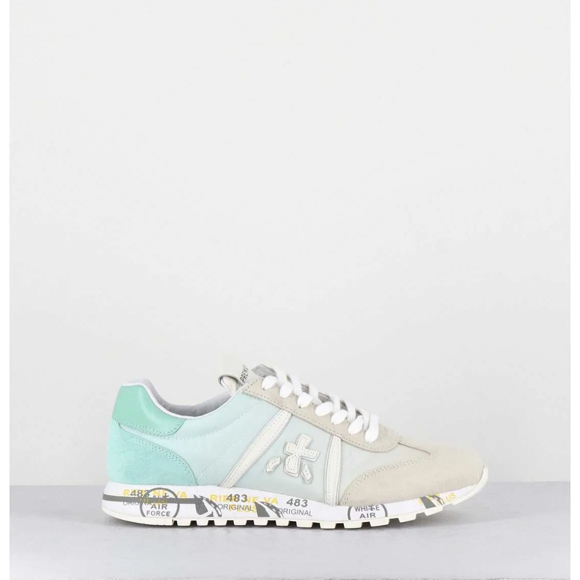Sneakers Cuir Beige & Toile Verte - Lucyd 6226