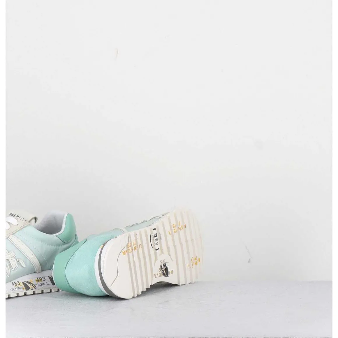 Sneakers Cuir Beige & Toile Verte - Lucyd 6226