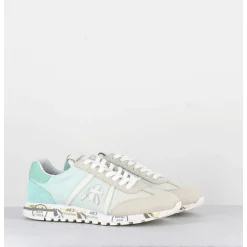 Sneakers Cuir Beige & Toile Verte - Lucyd 6226