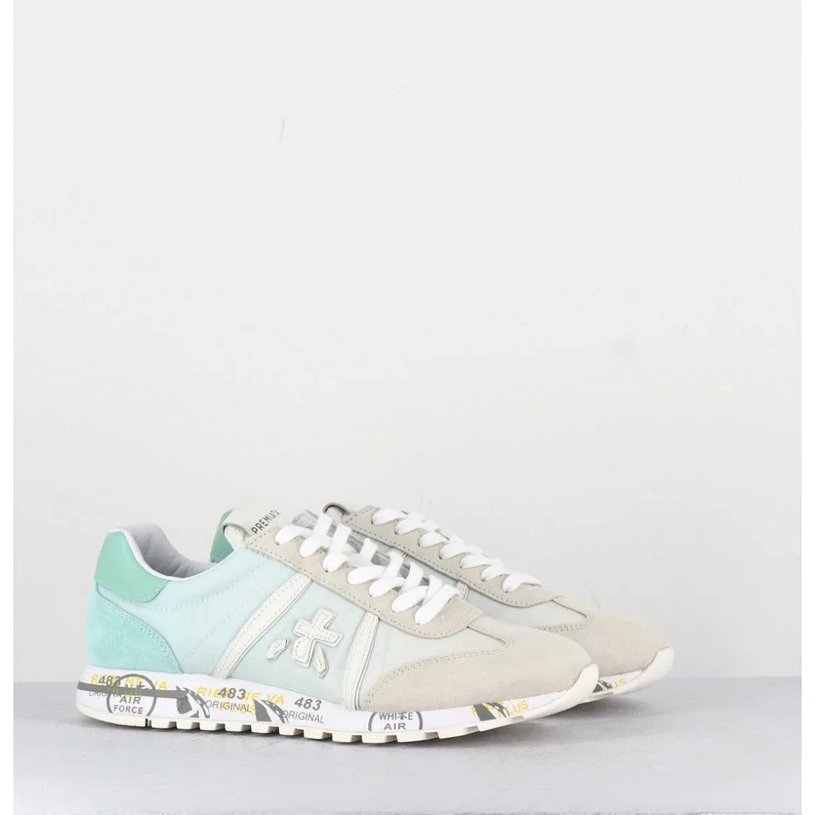 Sneakers Cuir Beige & Toile Verte - Lucyd 6226