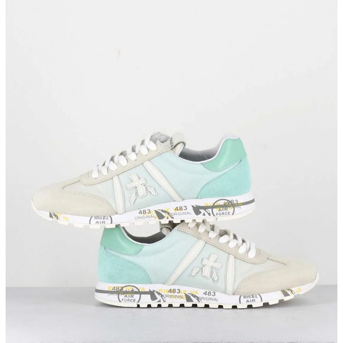 Sneakers Cuir Beige & Toile Verte - Lucyd 6226