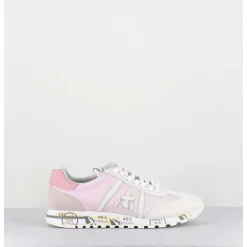 Sneakers Cuir Beige & Toile Rose Degrade - Lucyd 6227