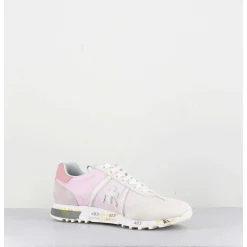 Sneakers Cuir Beige & Toile Rose Degrade - Lucyd 6227