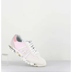 Sneakers Cuir Beige & Toile Rose Degrade - Lucyd 6227