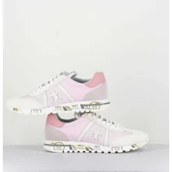 Sneakers Cuir Beige & Toile Rose Degrade - Lucyd 6227