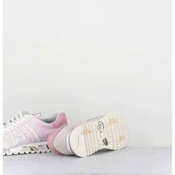 Sneakers Cuir Beige & Toile Rose Degrade - Lucyd 6227