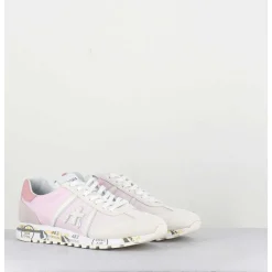 Sneakers Cuir Beige & Toile Rose Degrade - Lucyd 6227