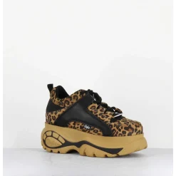 Sneakers Cuir Imprime Leopard A Plateforme Buffalo Original - 1339 Leo Beige