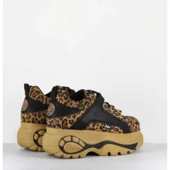 Sneakers Cuir Imprime Leopard A Plateforme Buffalo Original - 1339 Leo Beige