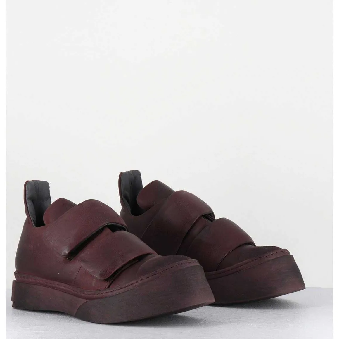 Sneakers Double Scratch En Cuir Bordeaux Use -4181 Gas Melanzana