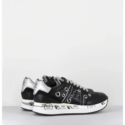 Sneakers Double Semelle Cuir Noir & Rivets - Conny 6553