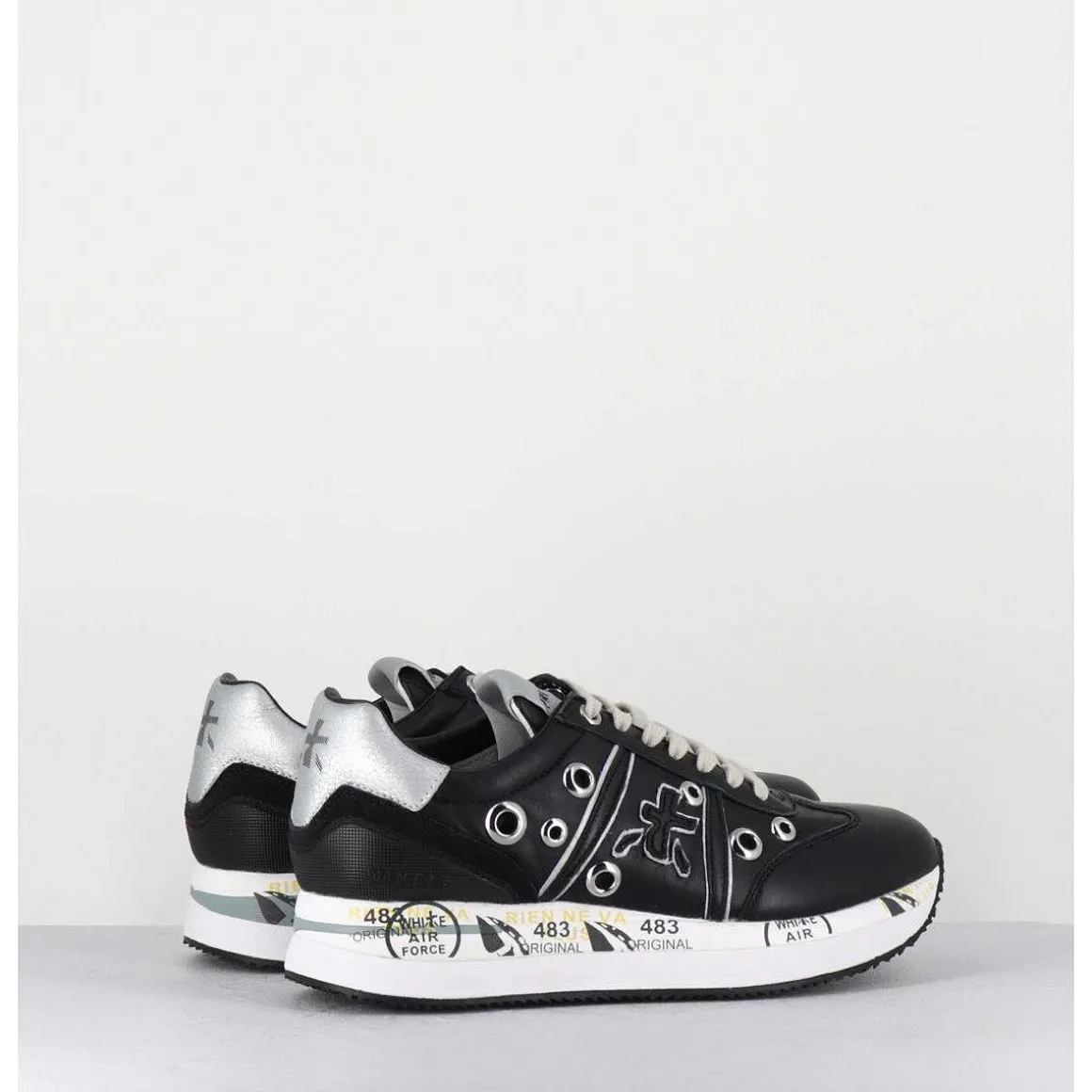 Sneakers Double Semelle Cuir Noir & Rivets - Conny 6553
