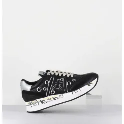 Sneakers Double Semelle Cuir Noir & Rivets - Conny 6553