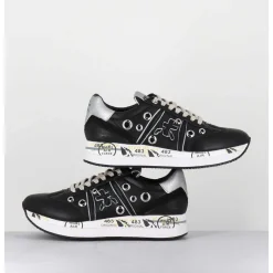 Sneakers Double Semelle Cuir Noir & Rivets - Conny 6553