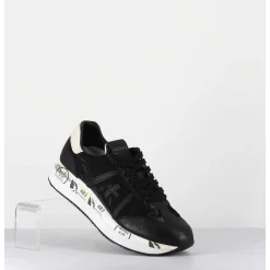 Sneakers Double Semelle En Cuir & Toile Noirs - Conny 4821