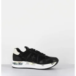 Sneakers Double Semelle En Cuir & Toile Noirs - Conny 4821
