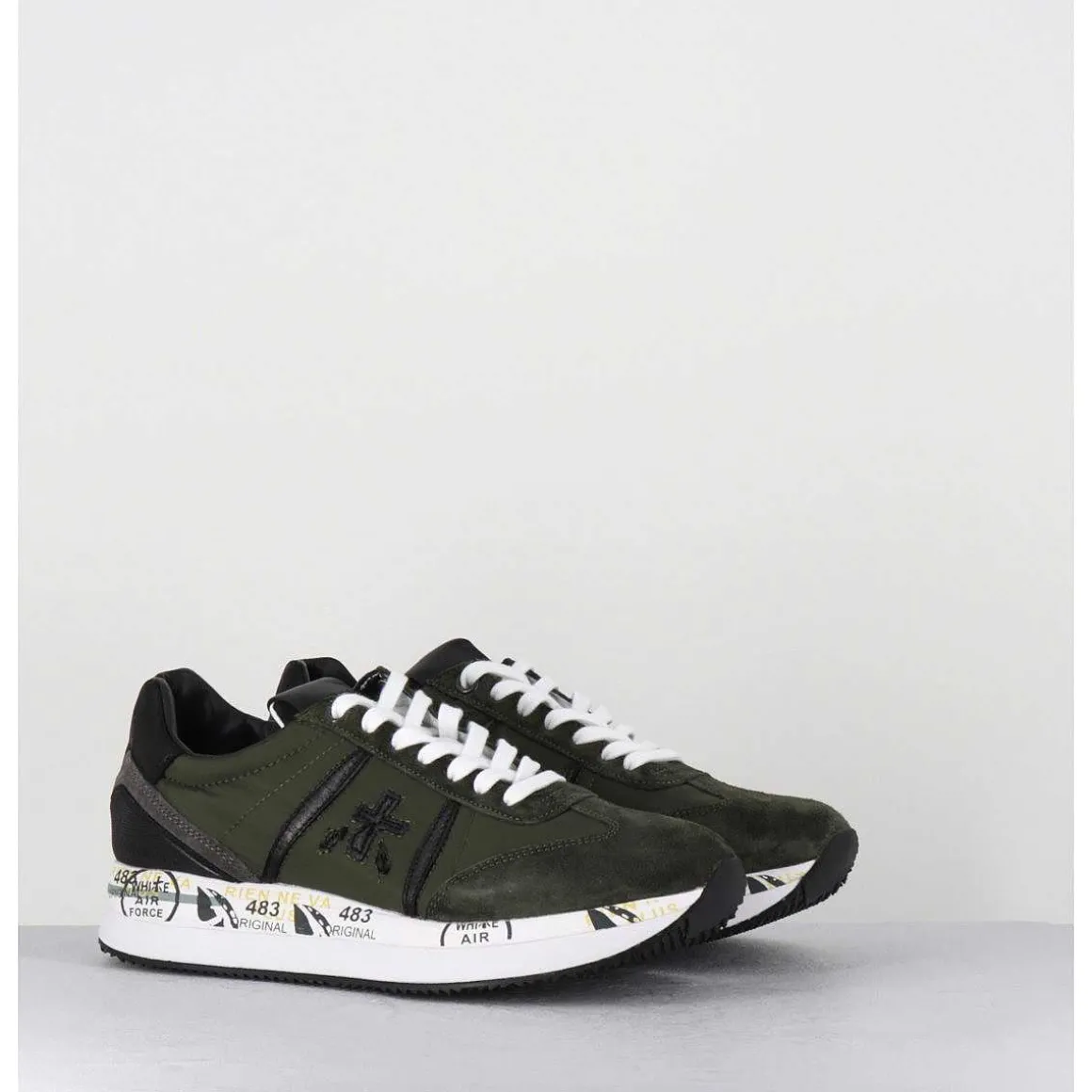 Sneakers Double Semelle Toile Khaki - Conny 6495