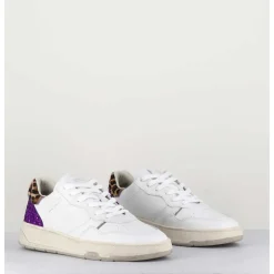 Sneakers En Cuir Blanc & Glitter Violet - Timeless Low