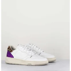 Sneakers En Cuir Blanc & Glitter Violet - Timeless Low