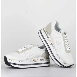 Sneakers En Cuir Blanc Semelle Compensee Ligne Japonisante - Beth 5603