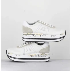 Sneakers En Cuir Blanc Semelle Compensee Ligne Japonisante - Beth 5603