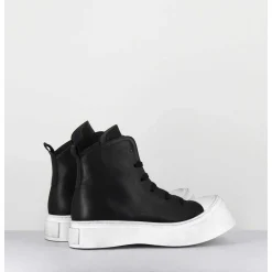Sneakers En Cuir Huile Noir & Semelle Blanc Destructuree - 3543 Gas Nero