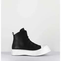 Sneakers En Cuir Huile Noir & Semelle Blanc Destructuree - 3543 Gas Nero