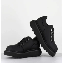 Sneakers En Cuir Noir Semelle Epaisse - M6610 Custo Nero