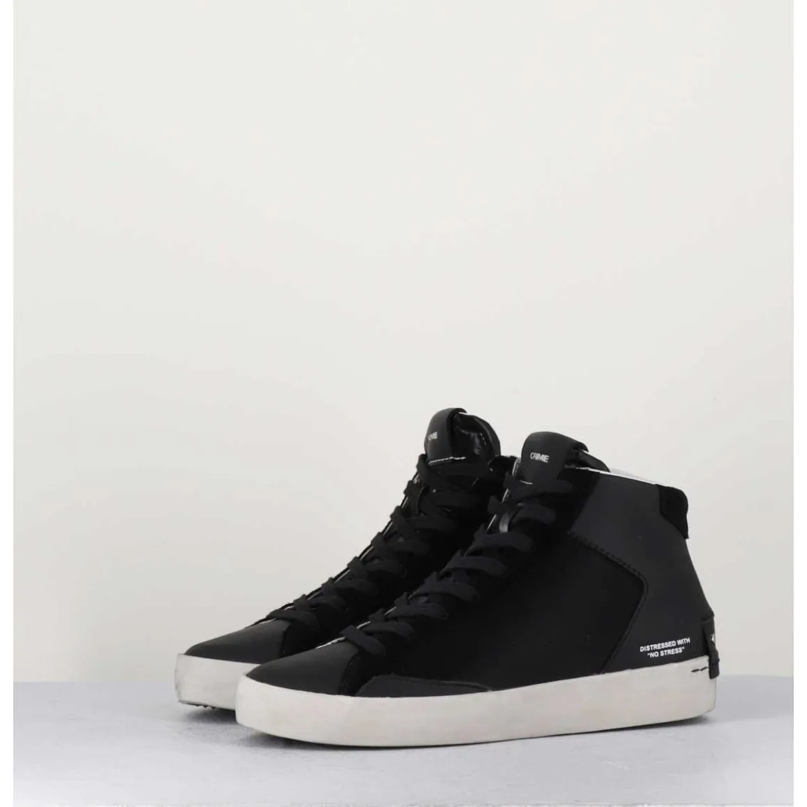 Sneakers Hautes Cuir Noir & Zip - Distressed High Black