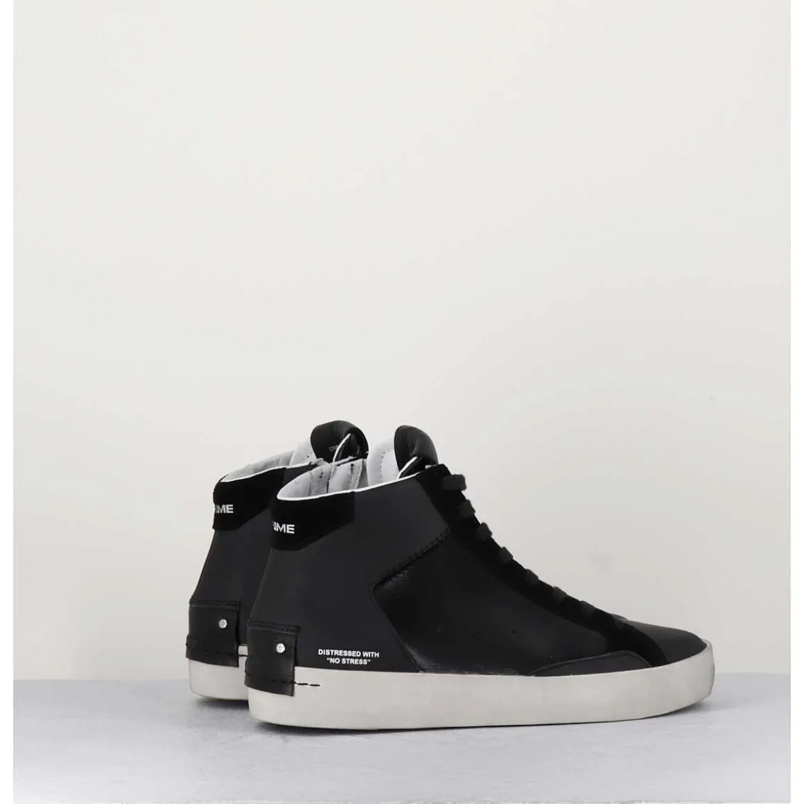 Sneakers Hautes Cuir Noir & Zip - Distressed High Black
