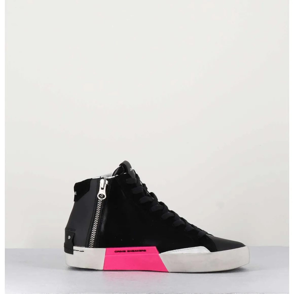 Sneakers Hautes Cuir Noir & Zip - Distressed High Black