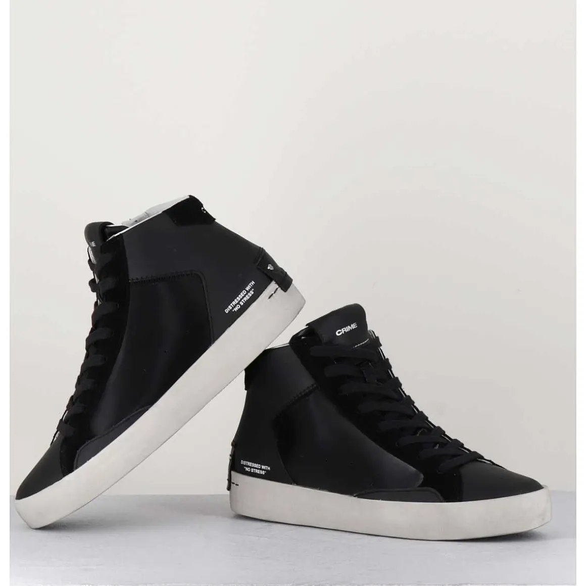Sneakers Hautes Cuir Noir & Zip - Distressed High Black
