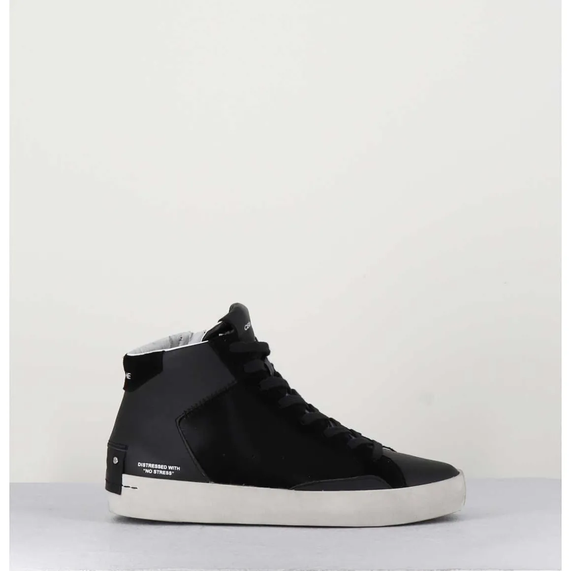 Sneakers Hautes Cuir Noir & Zip - Distressed High Black