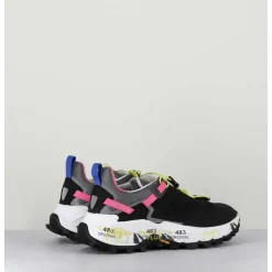Sneakers Track Sole Toile Noir & Elastique Fluo - Crossd 257