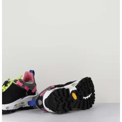 Sneakers Track Sole Toile Noir & Elastique Fluo - Crossd 257