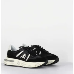Sneakers Ultra Legere Cuir & Toile Nylon Noir - Cassie 6471
