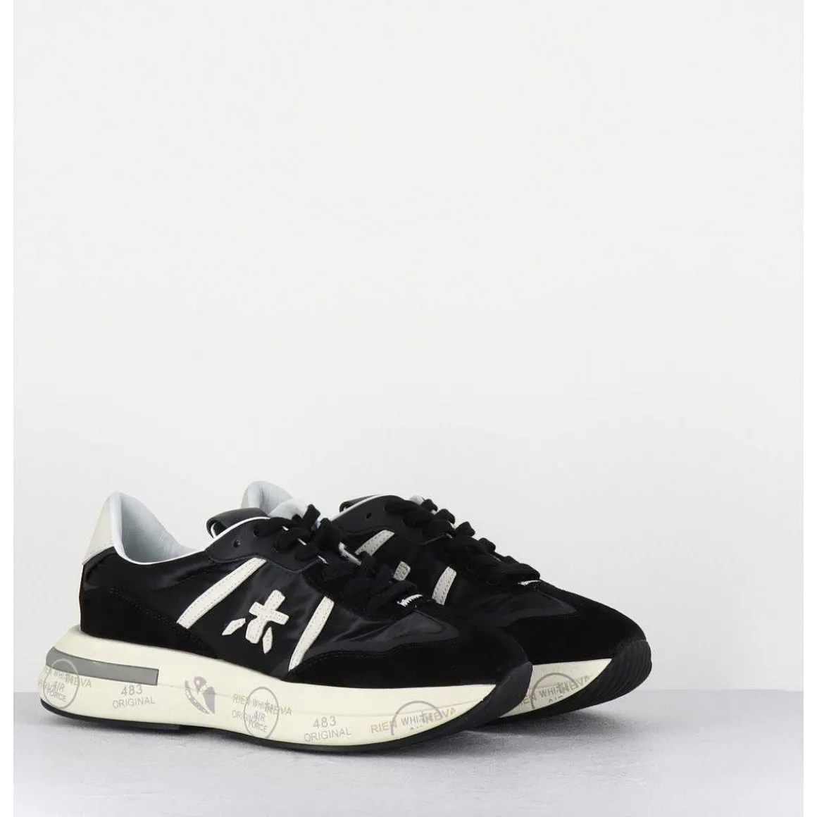 Sneakers Ultra Legere Cuir & Toile Nylon Noir - Cassie 6471