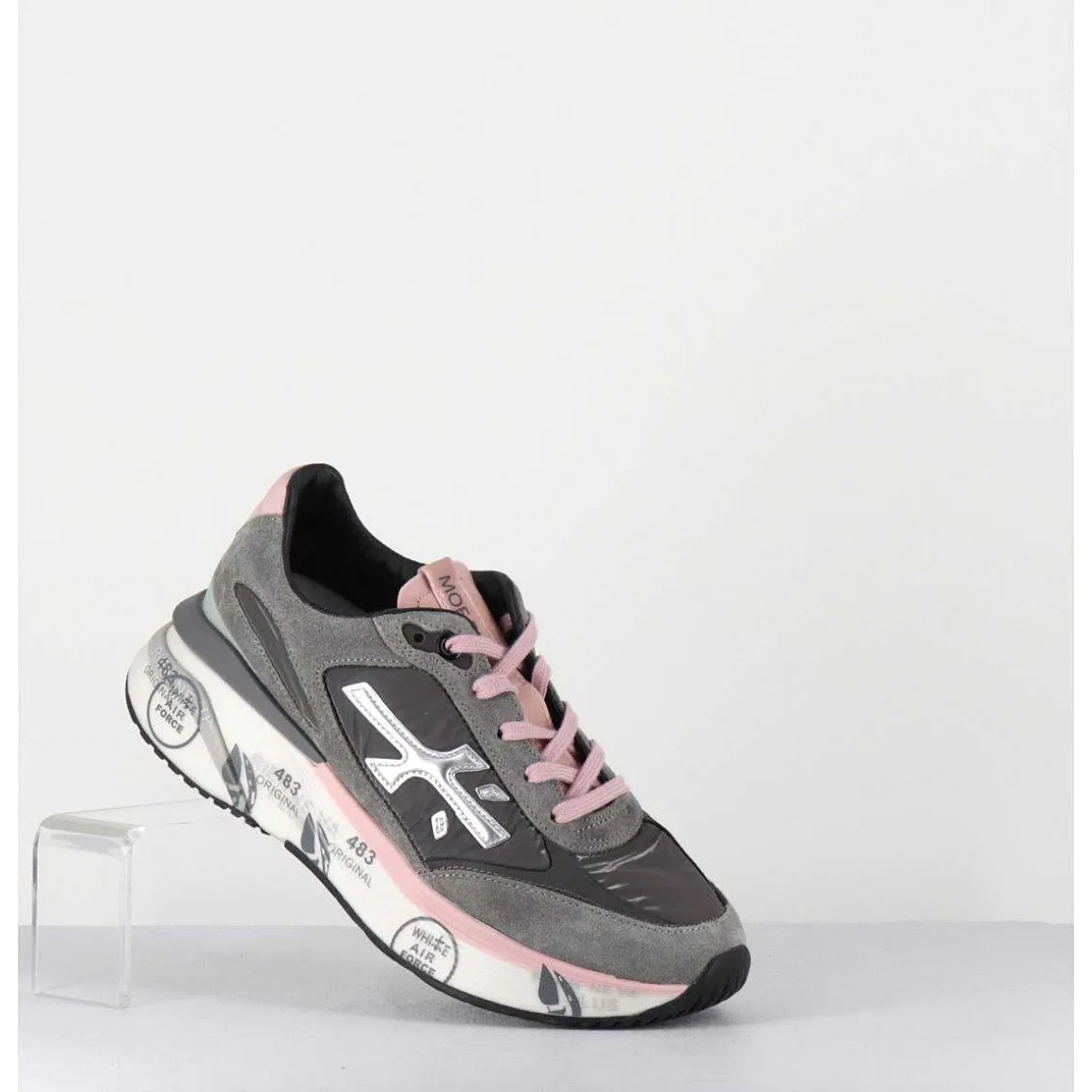 Sneakers Ultra Light Daim & Toile Gris / Rose - Moerund 6441