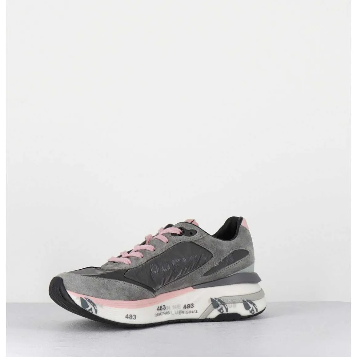 Sneakers Ultra Light Daim & Toile Gris / Rose - Moerund 6441