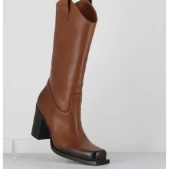 Texan Boots Bout Carre En Cuir Camel - E3656 Sughero