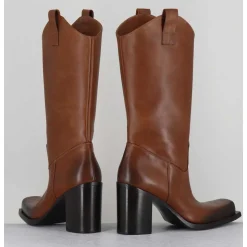 Texan Boots Bout Carre En Cuir Camel - E3656 Sughero