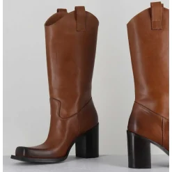 Texan Boots Bout Carre En Cuir Camel - E3656 Sughero