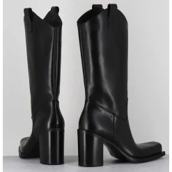 Texan Boots Bout Carre En Cuir Noir - E3656 Nero