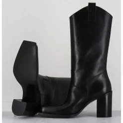 Texan Boots Bout Carre En Cuir Noir - E3656 Nero