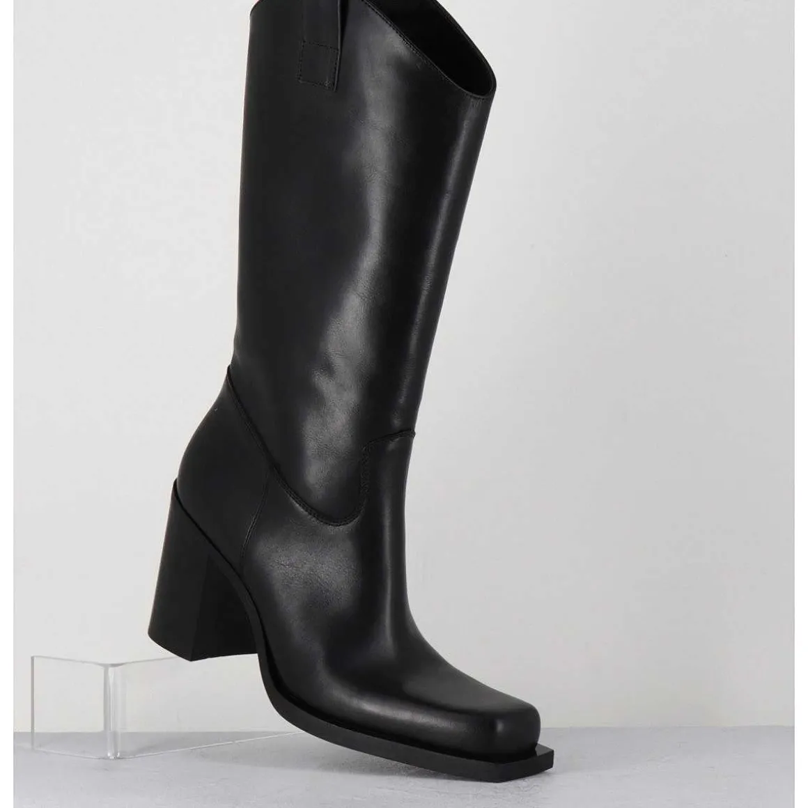 Texan Boots Bout Carre En Cuir Noir - E3656 Nero