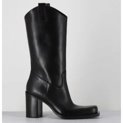 Texan Boots Bout Carre En Cuir Noir - E3656 Nero